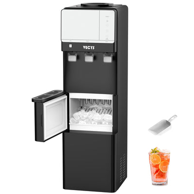 VECYS Hot and Cold Water Dispenser with Ice Maker, 27LBS Daily Ice Making, Child Safety Lock and Compatible with 3 or 5 Gallon Bottles, Ideal for Home and Office, Black
