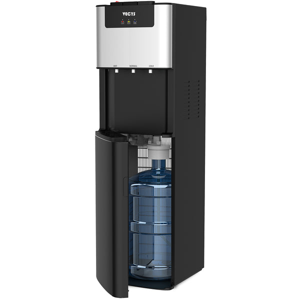 VECYS Bottom Loading Water Dispenser for 3-5 Gallon Bottle, Self Cleaning Water Cooler, 304 Stainless Steel Tank, Hot Cold Room Temp, Child Safety Lock, Front Panel, ETL Certified, Black