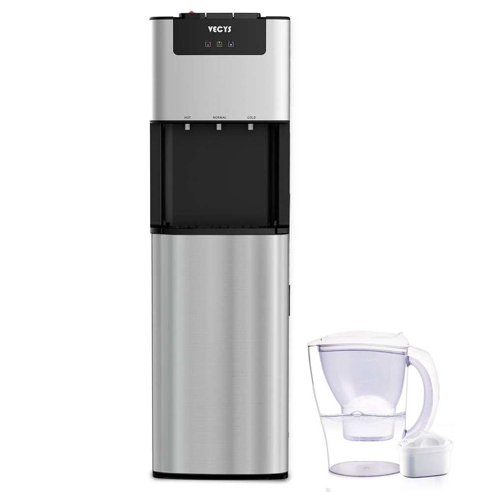 VECYS Bottom Loading 3 5 Gallon Water Dispenser, Hot Cold Room Temper Water Cooler with Child Safety Lock, 304 Stainless Steel Reservoirs and Water Intake Tube