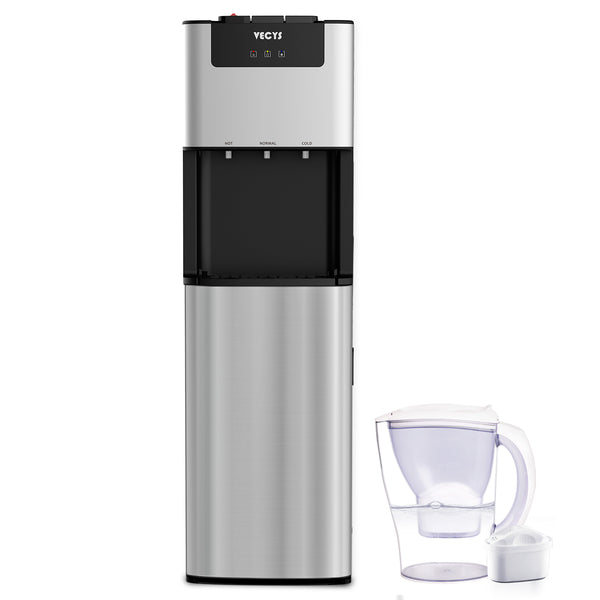 VECYS Bottom Loading 3 5 Gallon Water Dispenser, Hot Cold Room Temper Water Cooler with Child Safety Lock, 304 Stainless Steel Reservoirs and Water Intake Tube