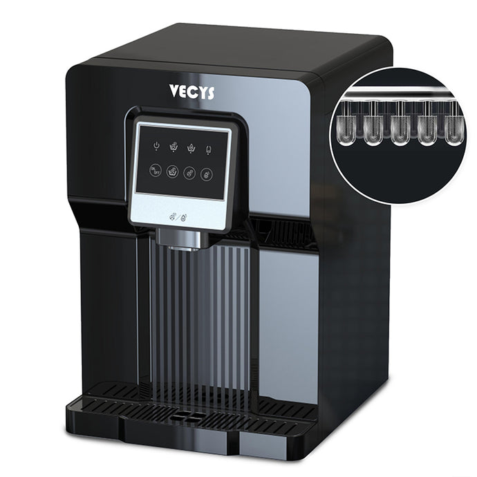 VECYS Countertop Ice Water Cooler Dispenser, 26lbs Ice Daily and Cold Water, Piano Lacquer Design (No Hot Water)