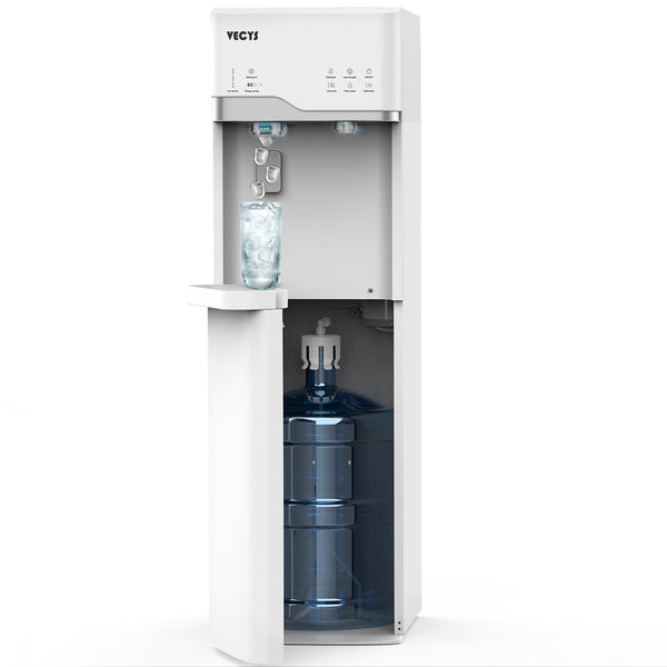 VECYS Bottom Loading Ice Maker Self-Clean Hot Cold Water Dispenser for 5 Gallon Bottle, 22LBS Daily Ice Making, Child Safety Lock