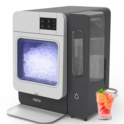 VECYS Nugget Countertop Ice Maker W/Side Tank, 33LBS Daily Ice Making Capacity, Portable Design Nugget Ice Maker Machine with Self-Clean Function