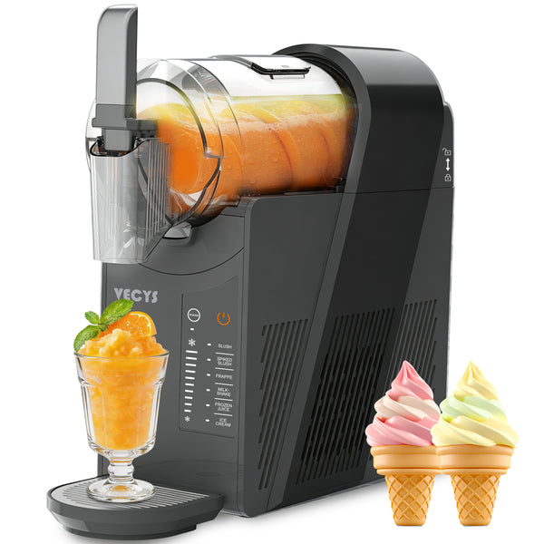 VECYS 6-in-1 Slushie Machine & Frozen Drink Maker for Home, with Medical-Grade High-Impact Jar (BPA-Free), 10 Level Texture Control, 60-Min Fast Freeze, 50.7 fl oz, Black
