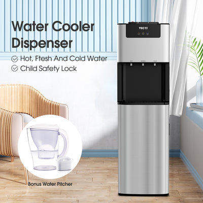 VECYS Bottom Loading 3 5 Gallon Water Dispenser, Hot Cold Room Temper Water Cooler with Child Safety Lock, 304 Stainless Steel Reservoirs and Water Intake Tube