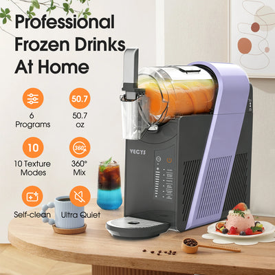 VECYS 6-in-1 Slushie Machine & Frozen Drink Maker for Home, with Medical-Grade High-Impact Jar (BPA-Free), 10 Level Texture Control, 60-Min Fast Freeze, 50.7 fl oz, Blue
