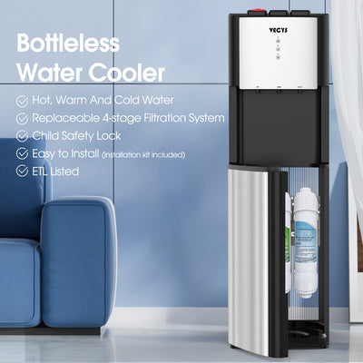 VECYS Bottleless Water Dispenser with 4-Stage Filtration System, Self-Cleaning, Provides Hot, Cold & Room Temperature Water