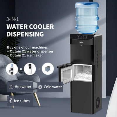 VECYS 3 in 1 Water Dispenser with Ice Maker, 22LBS Daily Ice Making and Hot Cold Water Supply, Child Safety Lock and Compatible with 3 or 5 Gallon Bottles