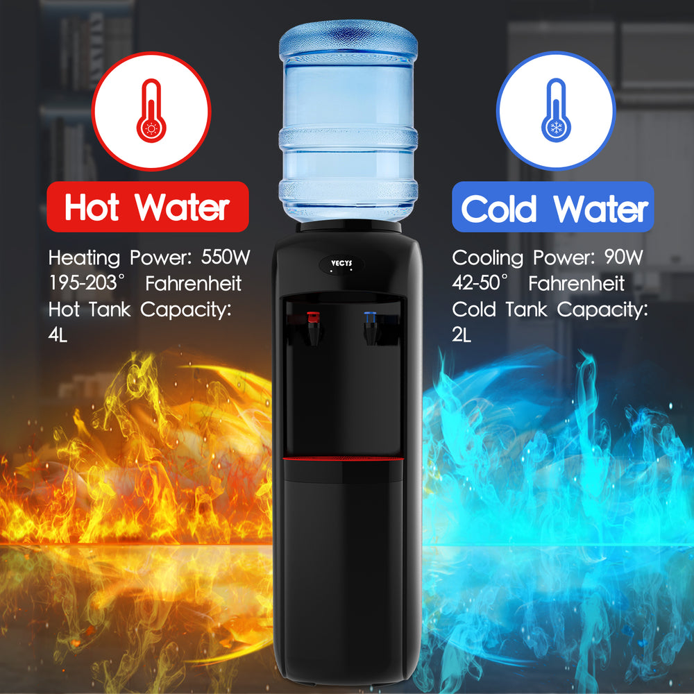 VECYS Hot and Cold Water Cooler Dispenser 3 or 5 Gallon with Child Safety Lock, Built-in Refrigerating Compressor and 304 Stainless Steel Reservior