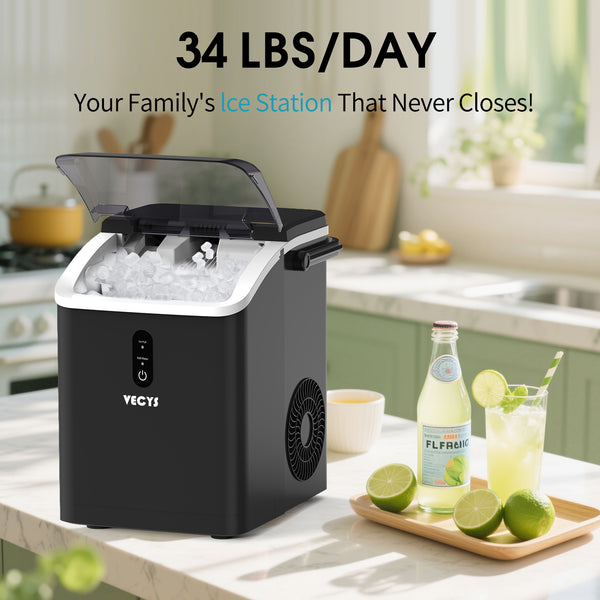 VECYS Nugget Ice Maker, 33LBS/Day Countertop Ice Machine, Self-Cleaning Portable Pellet Ice Maker, Chewable Sonic Ice for Home, Office, Bar