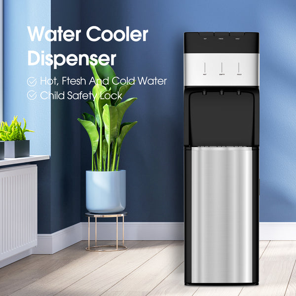 VECYS Bottom Loading 3 5 Gallon Stainless Steel Water Dispenser, Hot Cold Room Temper Water Cooler with Child Safety Lock, 304 Stainless Steel Reservoirs and Water Intake Tube