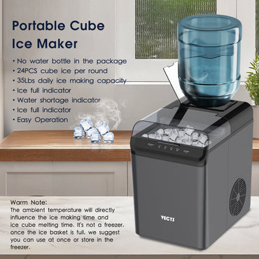 VECYS Cube Ice Maker, Premium Countertop Ice Machine 34LBS Daily Ice Making Capacity and Self-Clean Function with Ice Scoop and Basket, Black