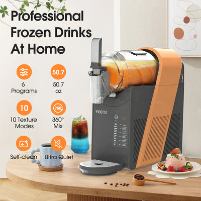 VECYS 6-in-1 Slushie Machine & Frozen Drink Maker for Home, with Medical-Grade High-Impact Jar (BPA-Free), 10 Level Texture Control, 60-Min Fast Freeze, 50.7 fl oz, Orange