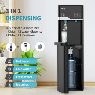 VECYS Bottom Loading Ice Maker Self-Clean Hot Cold Water Dispenser for 5 Gallon Bottle, 22LBS Daily Ice Making, Child Safety Lock