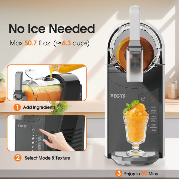VECYS 6-in-1 Slushie Machine & Frozen Drink Maker for Home, with Medical-Grade High-Impact Jar (BPA-Free), 10 Level Texture Control, 60-Min Fast Freeze, 50.7 fl oz, Black