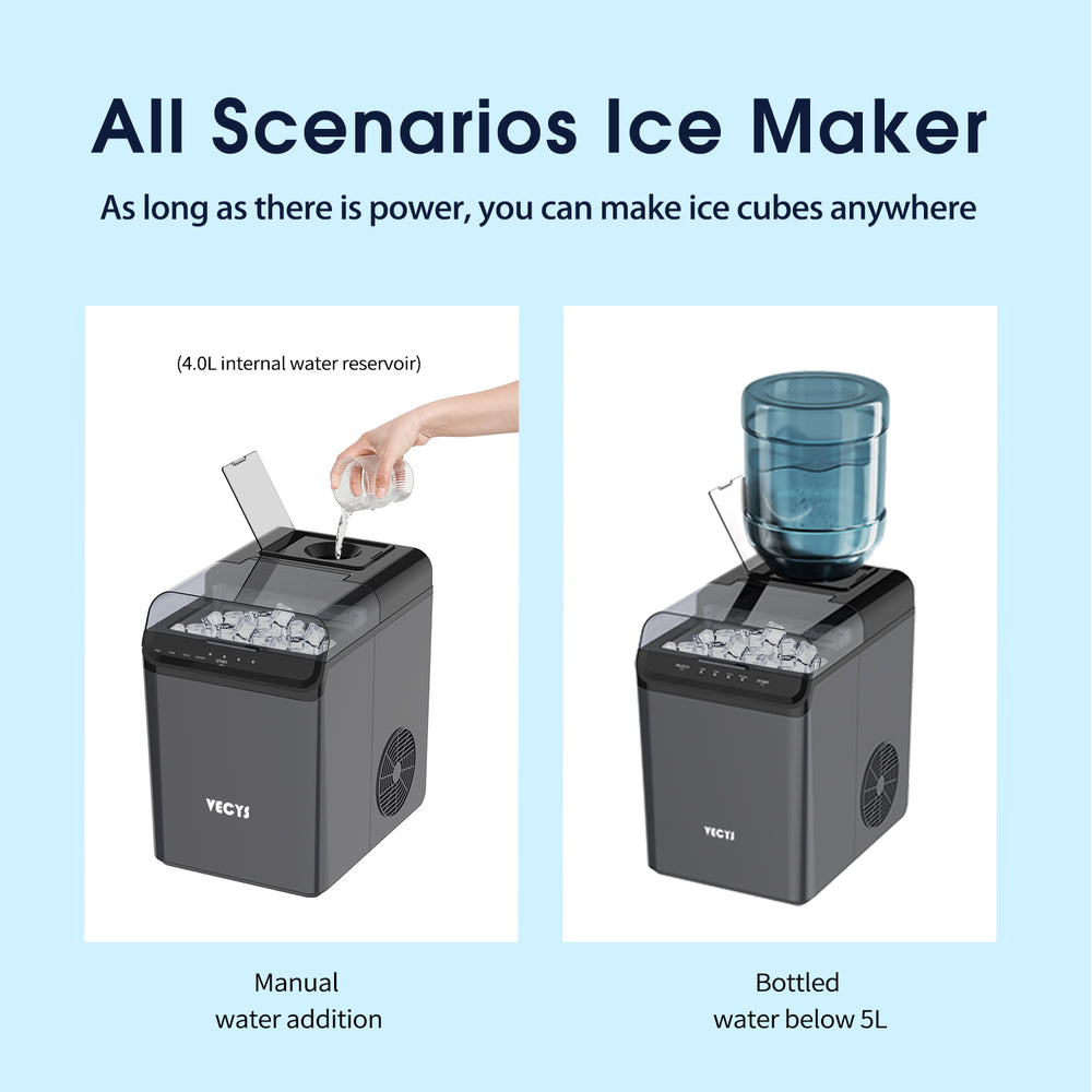 VECYS Cube Ice Maker, Premium Countertop Ice Machine 34LBS Daily Ice Making Capacity and Self-Clean Function with Ice Scoop and Basket, Black