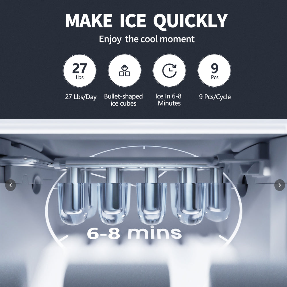 VECYS 3 in 1 Ice Maker Water Dispenser, 27LBS Daily Ice Making and Hot Cold Water Supply, Child Safety Lock and Compatible with 3 or 5 Gallon Bottles, Ideal for Home and Office