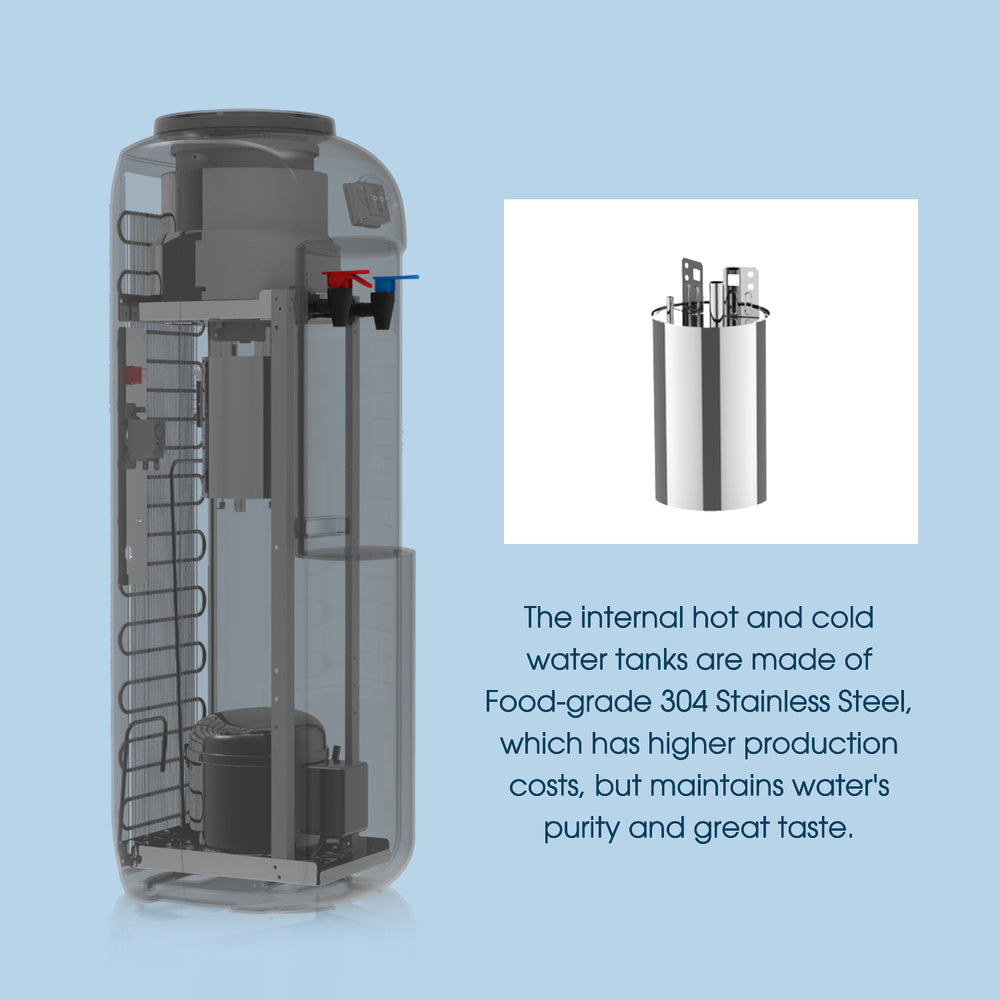 VECYS Hot and Cold Water Cooler Dispenser 3 or 5 Gallon with Child Safety Lock, Built-in Refrigerating Compressor and 304 Stainless Steel Reservior