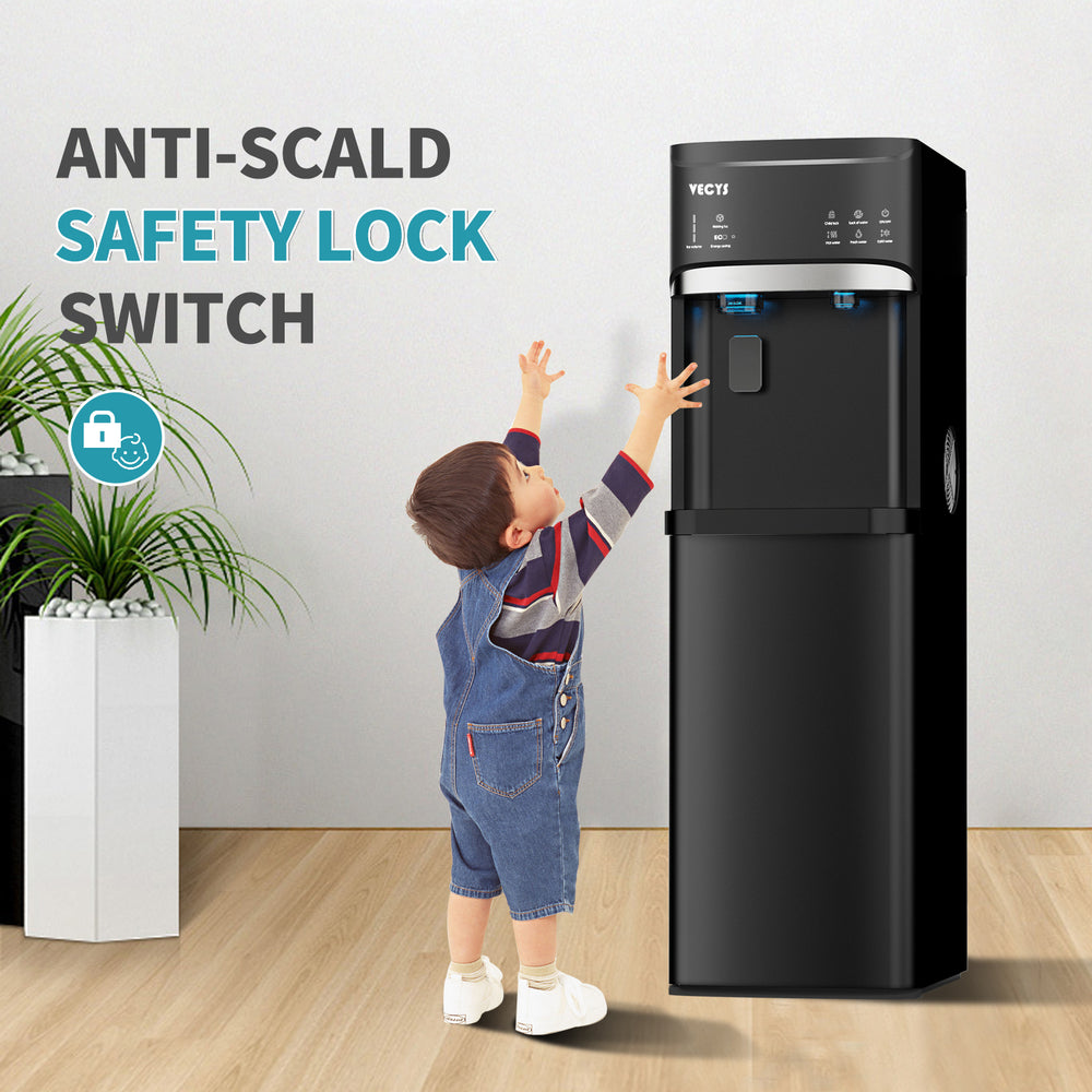 VECYS Bottom Loading Ice Maker Self-Clean Hot Cold Water Dispenser for 5 Gallon Bottle, 22LBS Daily Ice Making, Child Safety Lock, Ideal for Home and Office