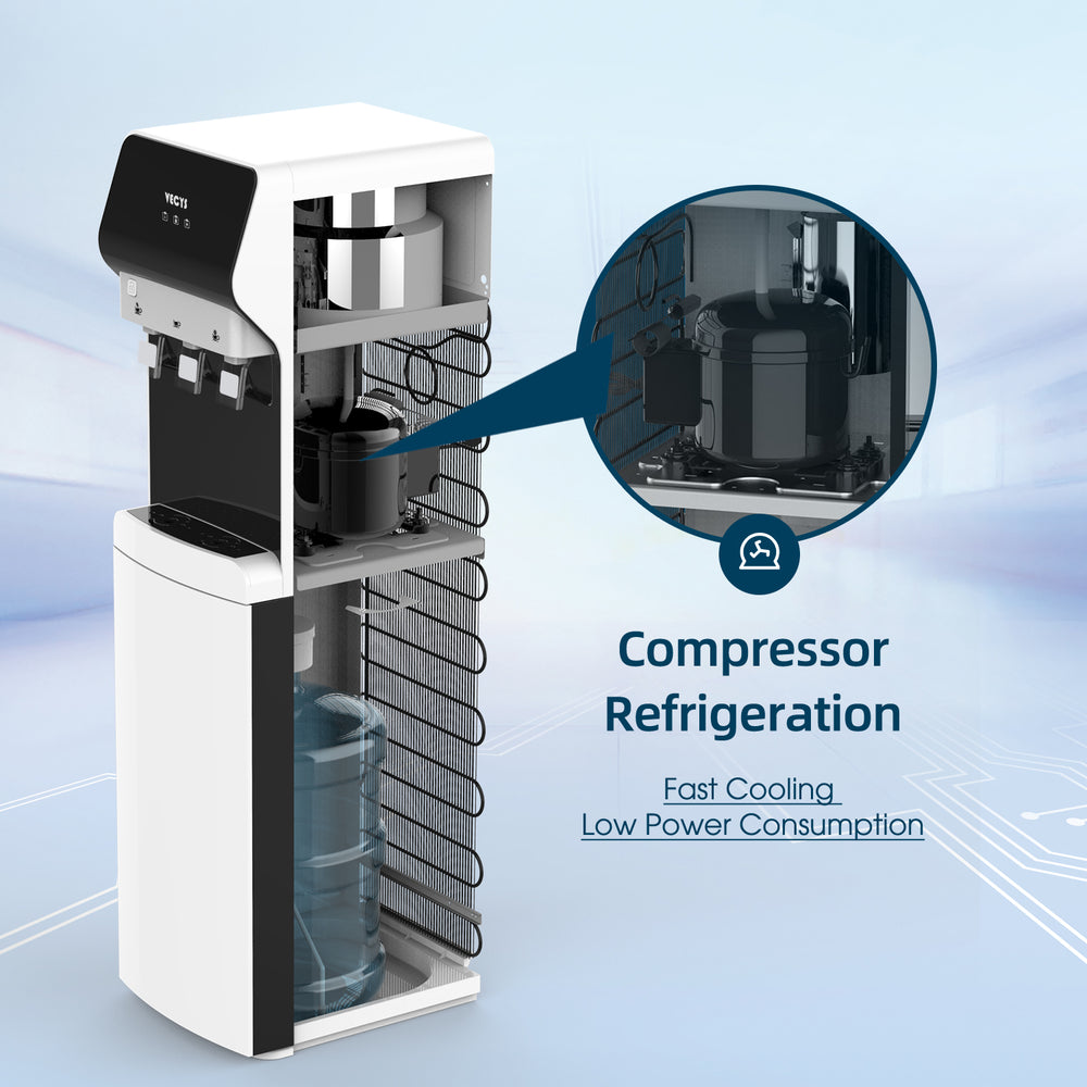 VECYS Bottom Loading Self Cleaning Water Dispenser 5 Gallon 3 Temperature, Child Safety Lock & Nightlight, 304 Stainless Steel Reservoirs and Water Intake Tube
