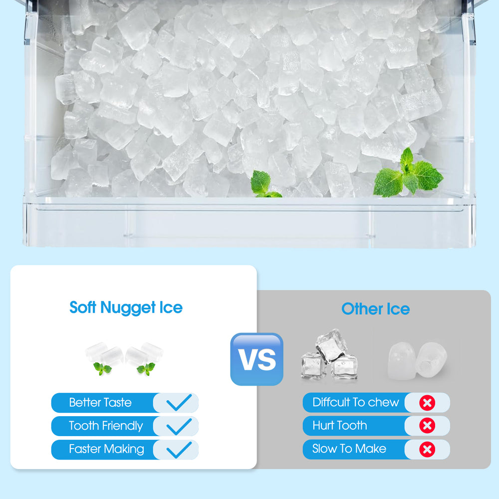 VECYS Nugget Countertop Ice Maker W/Side Tank, 33LBS Daily Ice Making Capacity, Portable Design Nugget Ice Maker Machine with Self-Clean Function