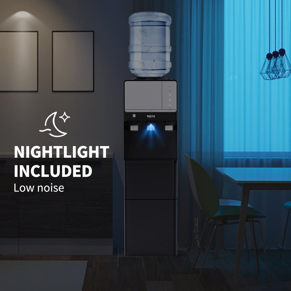 VECYS Hot and Cold Water Dispenser with Ice Maker, 27LBS Daily Ice Making, Child Safety Lock and Compatible with 3 or 5 Gallon Bottles, Ideal for Home and Office, Black