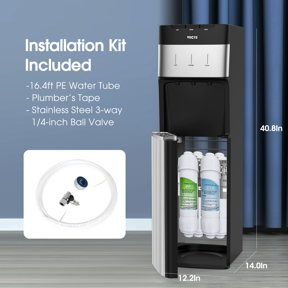 VECYS Bottleless Water Cooler with 4-Stage Filtration, Hot, Cold & Room Water Options, Self-Cleaning System for Home & Office