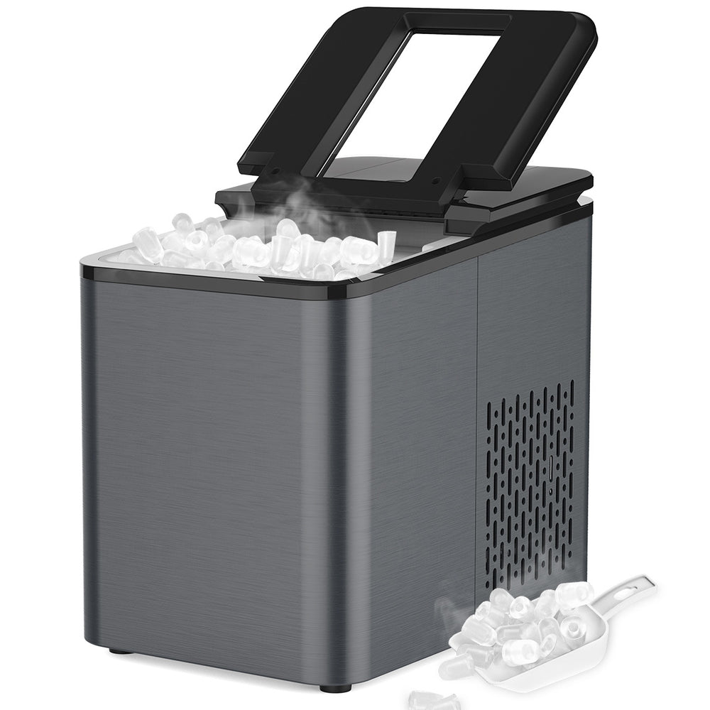 IKT Portable Ice Maker, 9 Ice Cubes Ready in 6-8 minutes, ETL certificated Makes 26.5 lbs in 24 hrs, Ice Machine for Home/Kitchen/Office/Bar, with Ice Scoop and Bucket,gray