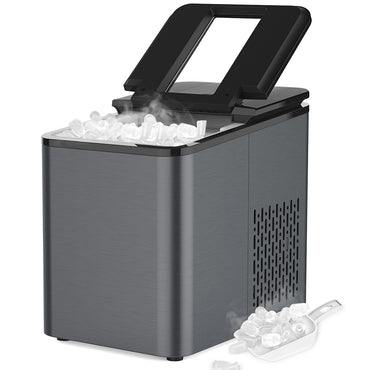 IKT Portable Ice Maker IC1206, 9 Ice Cubes Ready in 6-8 minutes, ETL certificated Makes 26.5 lbs in 24 hrs, Ice Machine for Home/Kitchen/Office/Bar, with Ice Scoop and Bucket,gray