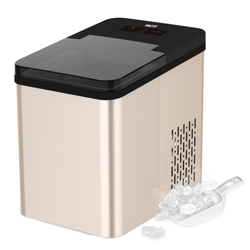 VECYS Upgraded Ice Maker IC1212, Stainless Steel Countertop Ice Machine 26LBS Daily Ice Making Capacity and Self-Clean Function with Ice Scoop and Basket, Champagne