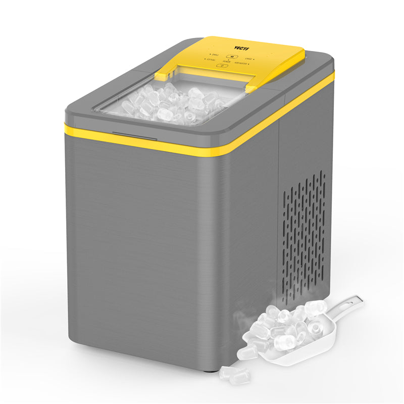 VECYS Countertop Ice Maker Machine IC1209, 9 Bullet Ice Cubes Ready in 8 Mins 26LBS in 24 Hours, Self-Clean 1.8L Portable Ice Maker with Ice Scoop and Basket, Great for Home, Office, Grey and Yellow