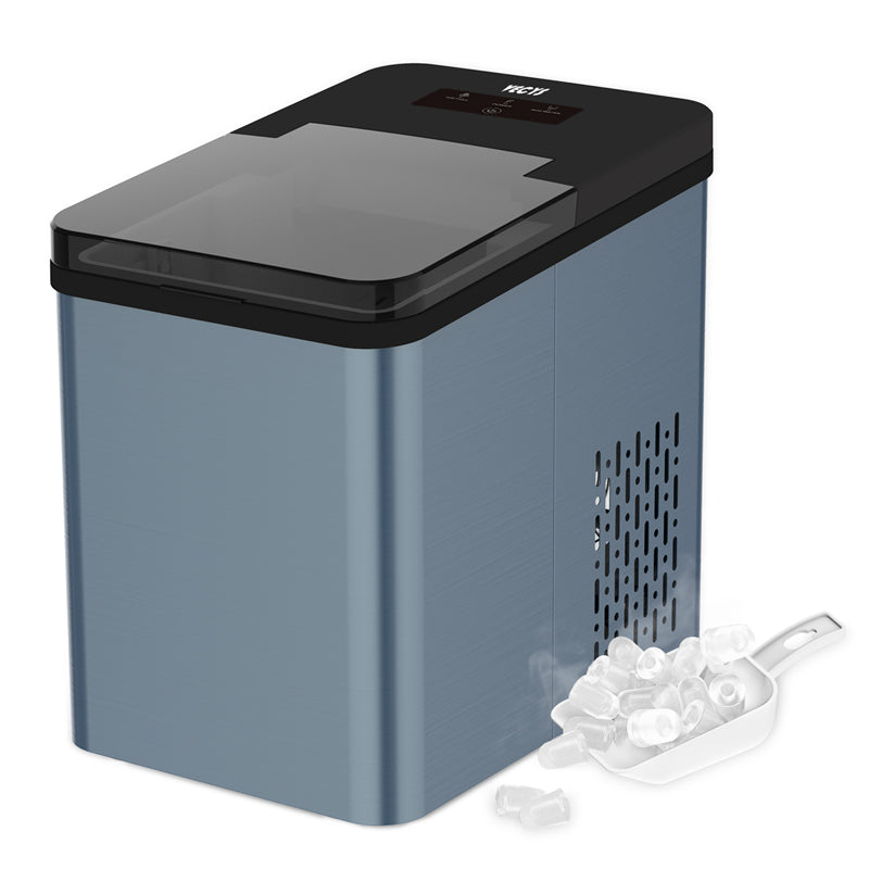 VECYS Upgraded Ice Maker IC1212, Stainless Steel Countertop Ice Machine 26LBS Daily Ice Making Capacity and Self-Clean Function with Ice Scoop and Basket, Aqua Blue
