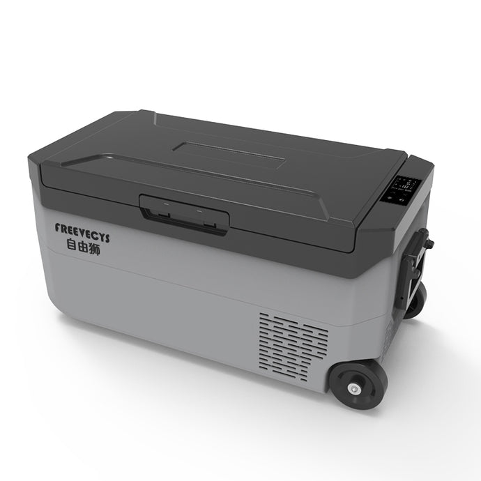FREEVECYS CR35 Car Refrigerator, Dual Zone 37 Quart(35 L) Portable Efficient Car Freezer -4℉-68℉, 12/24V DC / 100-240V AC 3-Level Battery Protection Fridge for RV, Truck, Boat, Outdoor and Home, Grey