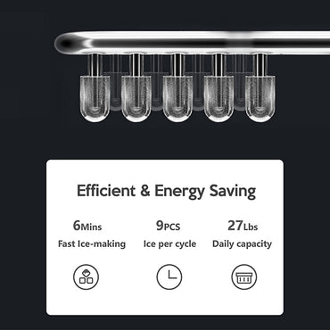 IKT Portable Ice Maker IC1206, 9 Ice Cubes Ready in 6-8 minutes, ETL certificated Makes 26.5 lbs in 24 hrs, Ice Machine for Home/Kitchen/Office/Bar, with Ice Scoop and Bucket,gray