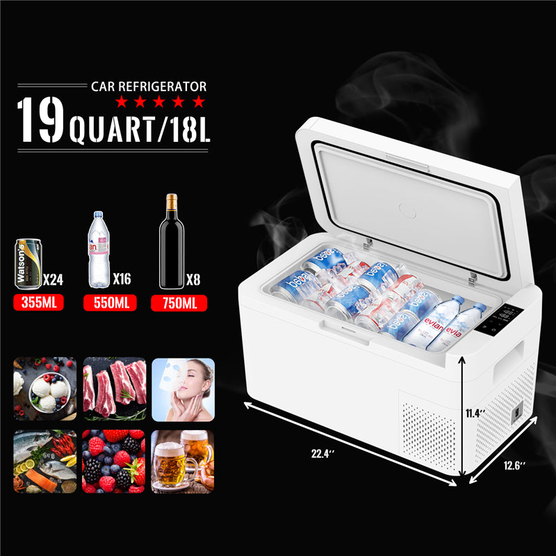 VECYS CR18 Car Refrigerator, Efficient 19 Quart(18 L) 12/24V DC / 100-240V AC Car Freezer -4℉-68℉, ECO/MAX Mode Switchable and 3-Level Battery Protection Fridge for RV, Truck, Boat, Outdoor and Home