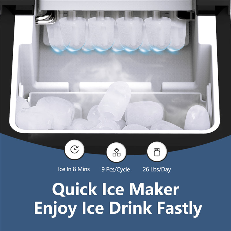 VECYS Upgraded Ice Maker IC1212, Stainless Steel Countertop Ice Machine 26LBS Daily Ice Making Capacity and Self-Clean Function with Ice Scoop and Basket, Black