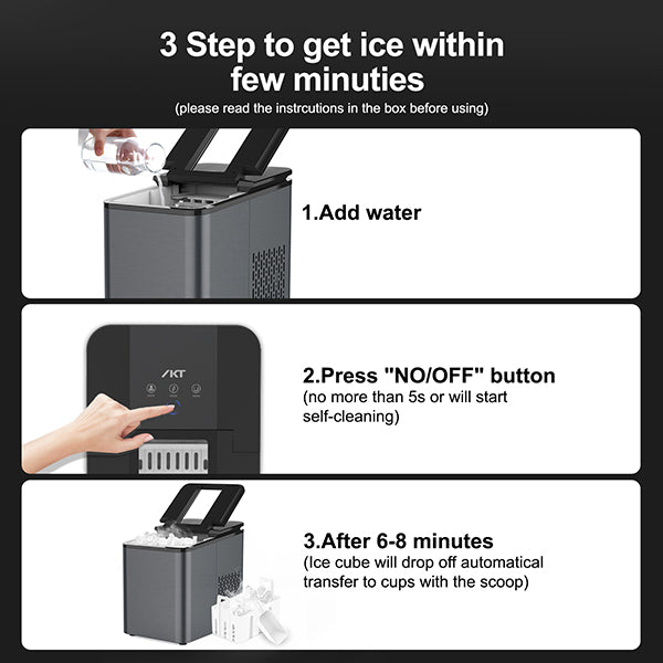 IKT Portable Ice Maker, 9 Ice Cubes Ready in 6-8 minutes, ETL certificated Makes 26.5 lbs in 24 hrs, Ice Machine for Home/Kitchen/Office/Bar, with Ice Scoop and Bucket,gray