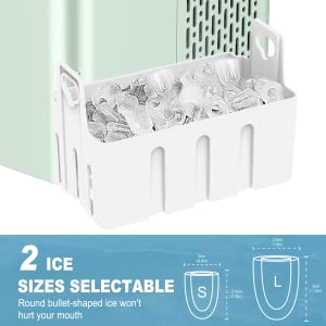 Ice Maker Countertop, 27lbs 24Hrs,2 Size(S/L),9 small Cubes Ready in 5.5mins, self-cleaning Electric Ice Maker Portable with Ice Scoop and Basket, Perfect for Home/Kitchen/Office/Bar,green